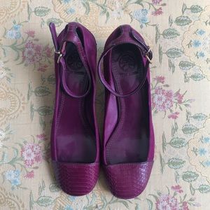 Tory Burch snake embossed and suede heals